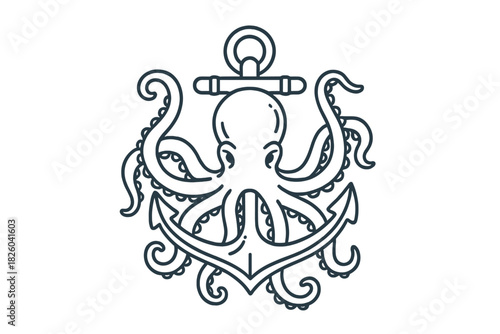 Cephalopod octopus holding a large anchor representing nautical marine life and stability