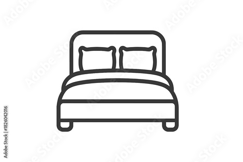Outline drawing of a double bed with headboard and two pillows for hotel and sleeping accommodation