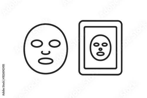 Sheet mask and sealed cosmetic package outline symbols for beauty and skincare