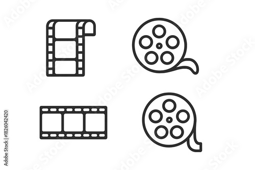 Collection of outline icons depicting film reels and photographic film strips