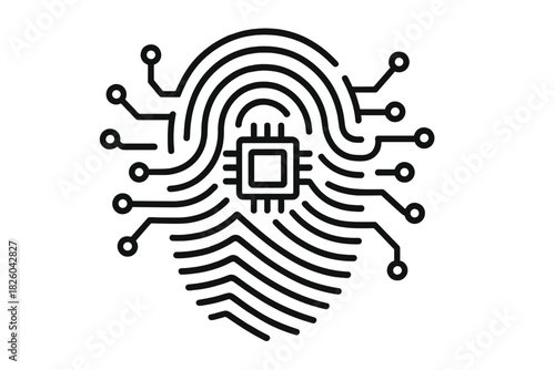 Biometric fingerprint pattern integrated with CPU and electronic circuit lines for security system