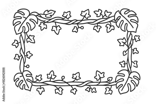 Decorative rectangular tropical foliage frame featuring ivy and monstera leaves