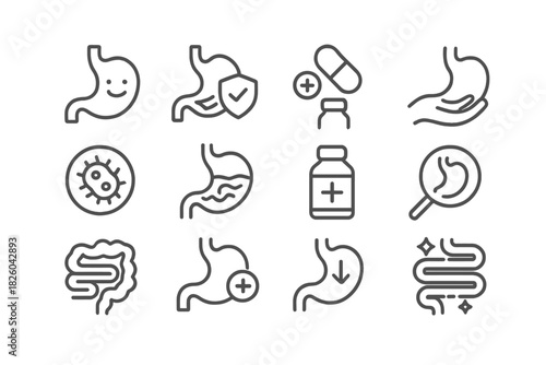 Stomach health and digestive system care symbols for medicine and diagnosis