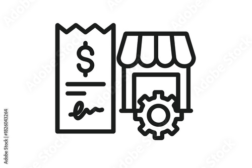 Retail business operations, sales receipt, and processing mechanism icon
