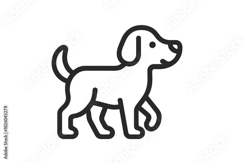 Simple minimalist line art drawing of a cute domestic puppy dog walking forward