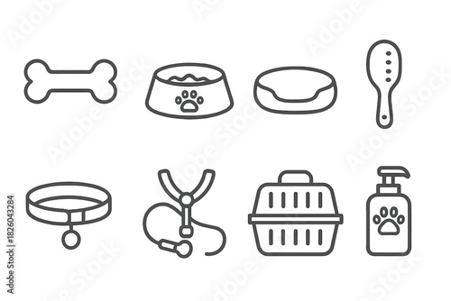 Essential supplies for pet care, grooming, feeding, and travel accessories collection