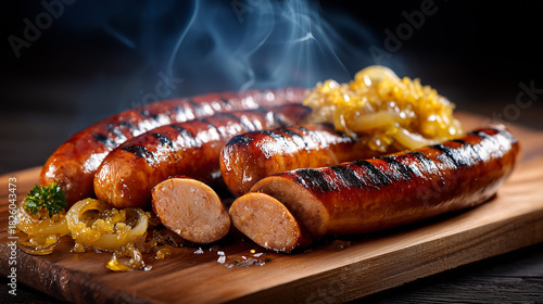 Smoked sausage dish rustic meat food photography