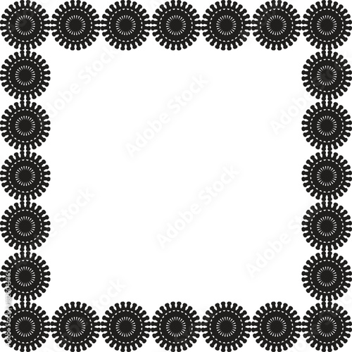 Ornate geometric floral pattern frame design element with abstract circular motifs