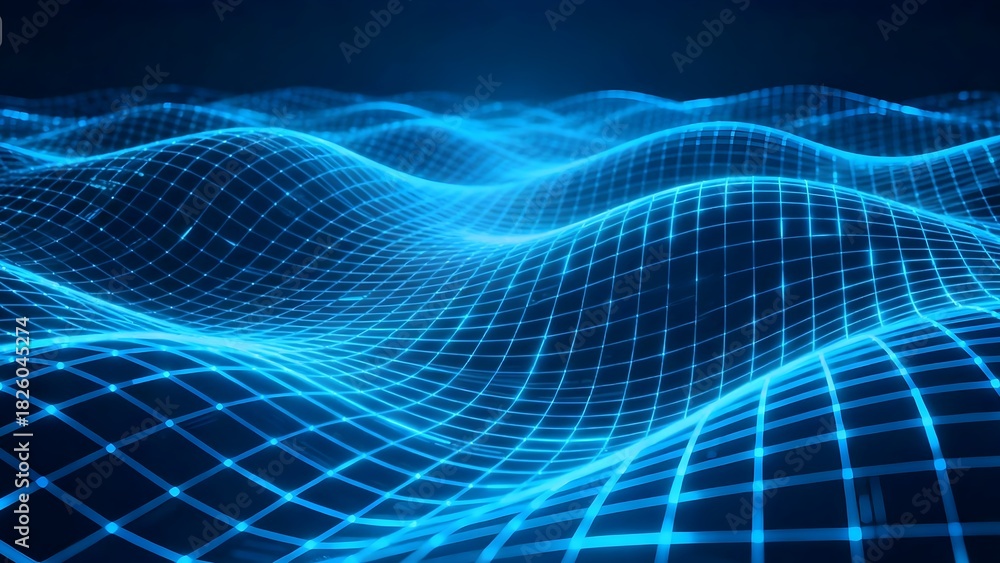 Naklejka premium 3D Cyber Grid Holographic Wave Technology Background