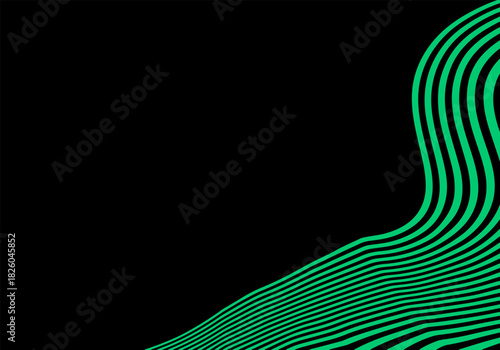 Optical art in green colors with distorted lines separating the upper black space. Eps 10