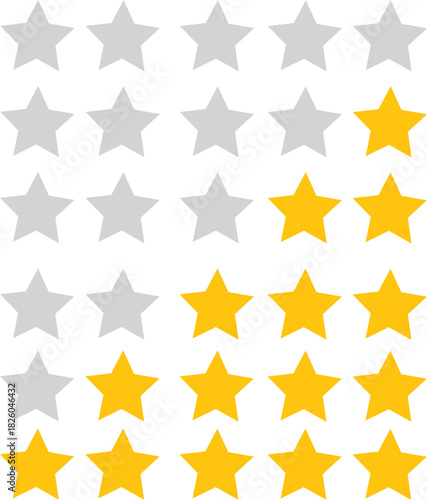 Graphic illustration of a star rating system with yellow and grey stars representing customer feedback and review scores.
