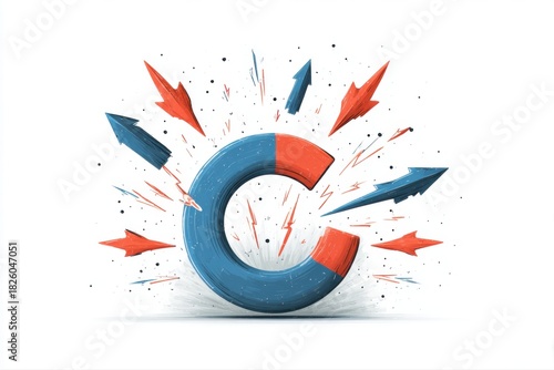 Power Attraction Magnet Captivating Arrows Drawing Success in Red and Blue on transparent background