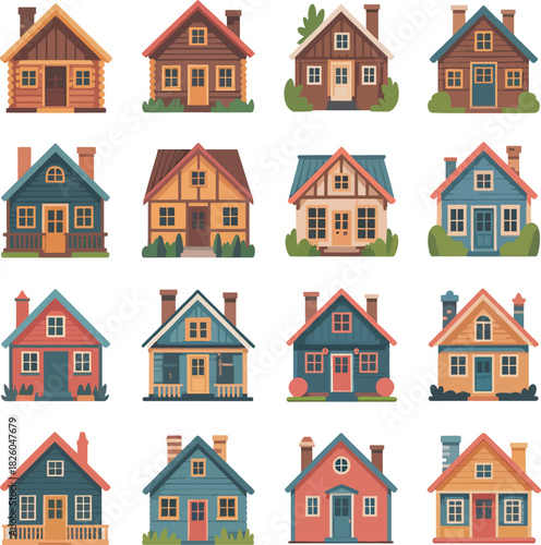 colorful houses on simple Collection set