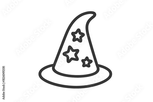 Traditional pointy wizard hat with star symbols rendered in black and white