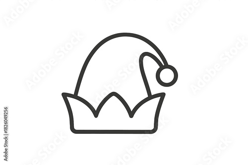 Simple outline icon of a classic Christmas elf hat with a bell on the tip