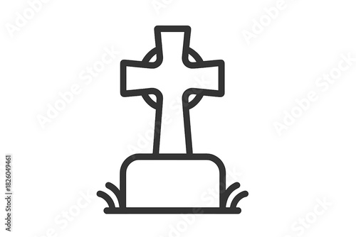 Minimalist black and white Celtic cross tombstone used as a grave marker for burial