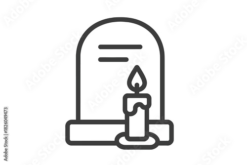 Black and white gravestone and burning candle symbolizing death, memorial, and remembrance