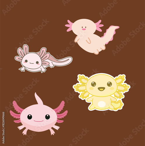 Artwork cute cartoon axolotl stickers for decoration, crafts, and digital.