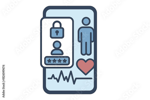 Mobile health application interface with secure user authentication and medical data