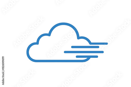 Blue outline cloud with horizontal lines indicating windy weather conditions or data transfer