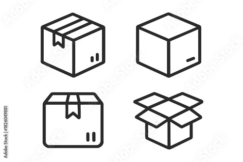 Simple black and white cardboard shipping boxes for delivery and logistics