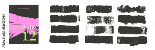 Grunge textured highlights for text boxes. Thick handmade lines. Black ink hand drawn shapes for highlighting, underline messages. Promotion sale bold straight stripes. Vector emphasis lines isolated.