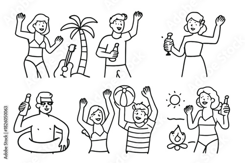 Happy people enjoying summer vacation and beach party leisure activities