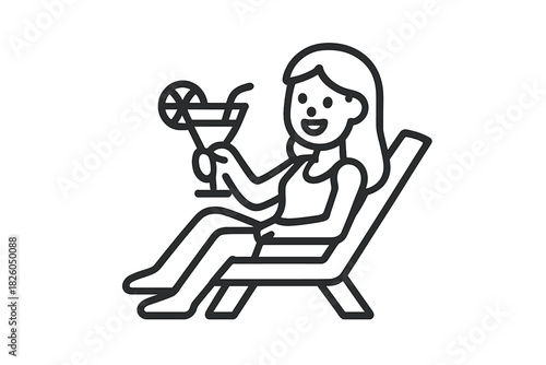 Happy woman relaxing on a beach chair enjoying a summer cocktail drink