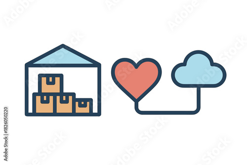 Warehouse storage boxes connected to a heart and cloud computing data network for logistics