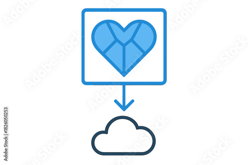 Saving favorite data or liking content to cloud storage via download arrow icon