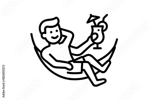 Happy person relaxing in a hammock holding a tropical cocktail drink during vacation