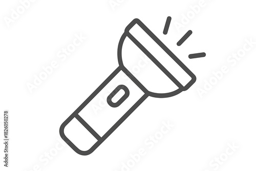 Simple outline icon depicting a portable electric flashlight device shining a bright light beam