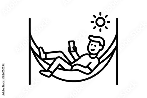 Person relaxing in a hammock checking a mobile phone outdoors on a sunny day