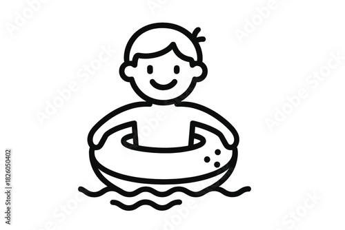 Cheerful person floating in the water using an inflatable swimming ring