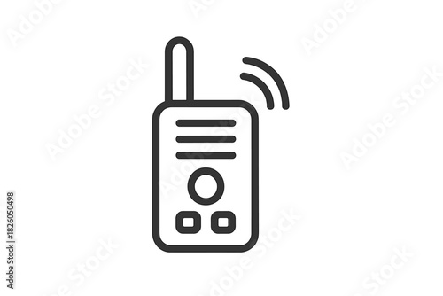 Minimalist outline symbol depicting a portable walkie talkie device sending radio waves