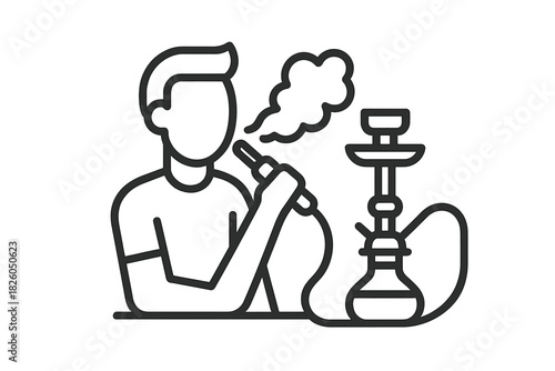 Minimalist person enjoying a hookah session and exhaling smoke from the water pipe