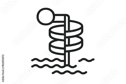 Spiral water slide structure descending into a pool of water symbolizing summer recreation
