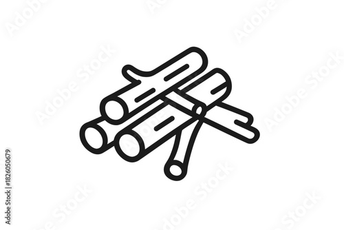Simple black line drawing of stacked firewood logs ready for a campfire