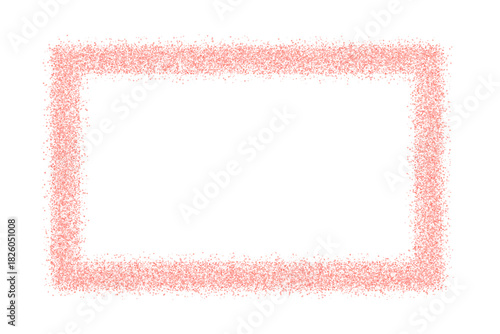 Rose gold horizontal rectangle frame. Stardust Christmas confetti border. Pink thin square text box. Spray paint geometric callout. Vector illustration on transparent background.