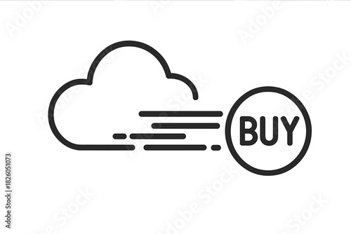 Fast digital transaction icon showing cloud computing connected to instant purchase button