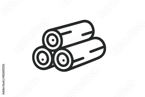 Simple black and white representation of three stacked wooden logs for heating