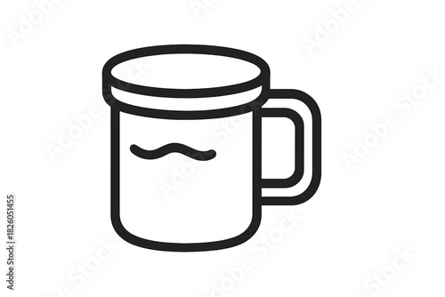 Simple outline icon of a ceramic mug filled with a hot beverage, isolated on white