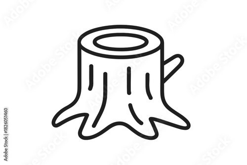 Detailed black and white tree stump with exposed roots and textured trunk surface