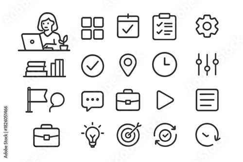Modern line elements for business management, productivity, time planning, and interface design