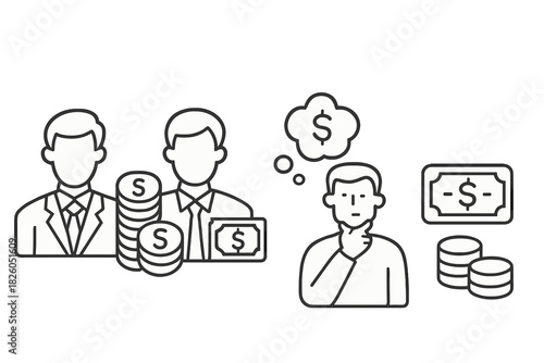 Business people making financial decisions about profit and investment with money symbols