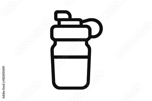 Reusable sports water bottle or protein shaker container with flip-top lid and handle