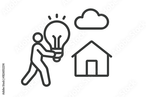 Person holding light bulb near house and cloud symbol representing smart home technology