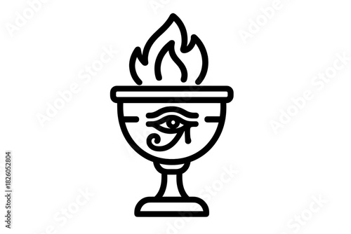 Ancient Egyptian chalice adorned with the Eye of Horus symbol and sacred flame