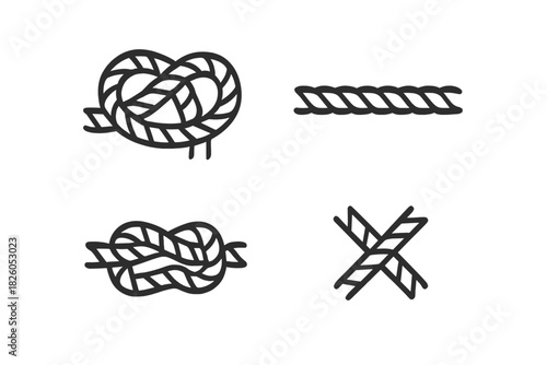Nautical rope knots and braided cord segments set in minimalist style