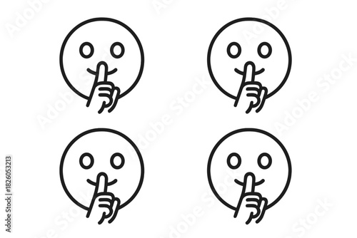Repeating black and white line art pattern featuring a shushing emoji face icon